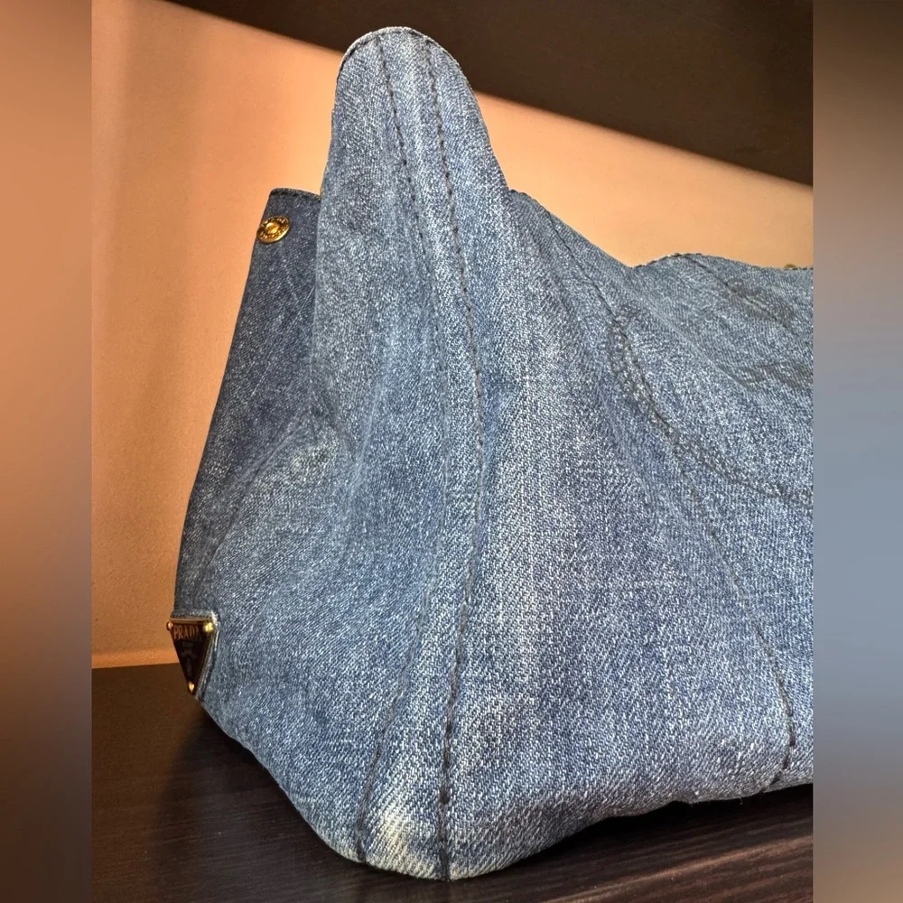 PRADA Medium Canapa Blue Denim Tote Bag - Picture 7 of 12